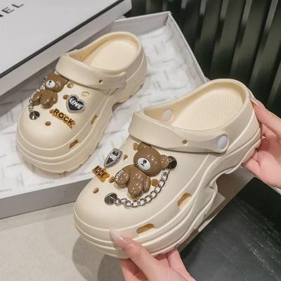 Милые женские повседневные двусторонние сандалии с толстой подошвой, декором в виде медвежьей цепи, закрытым каблуком, нескользящие, для пляжа и активного отдыха