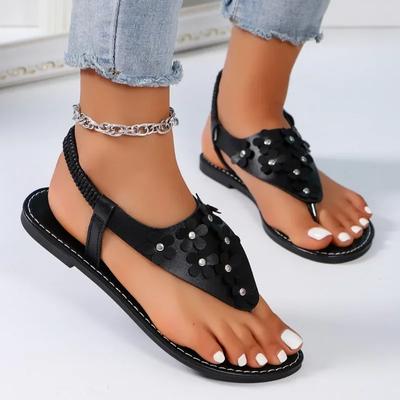 2024 Летняя высококачественная женская обувь Модные женские сандалии с блестками и цветочным декором Цветные блоки Большие размеры женской обуви