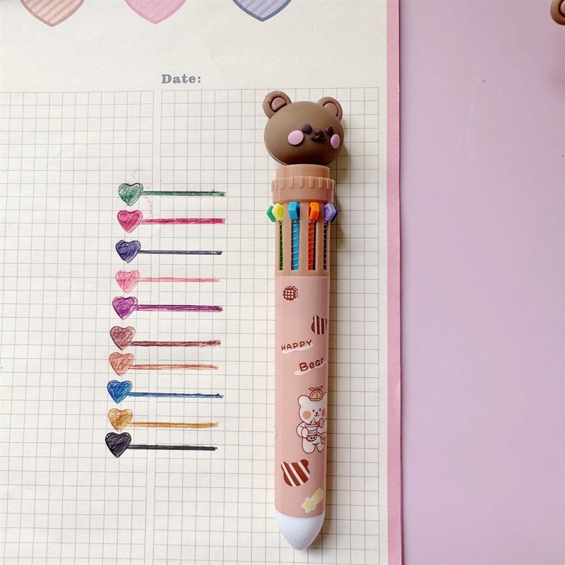 Cartoon Cute Bear Ten Color Ballpoint Pen Kids Favors Happy Birthday Party Gift Christmas Happy New Year Little Bear Pen Present