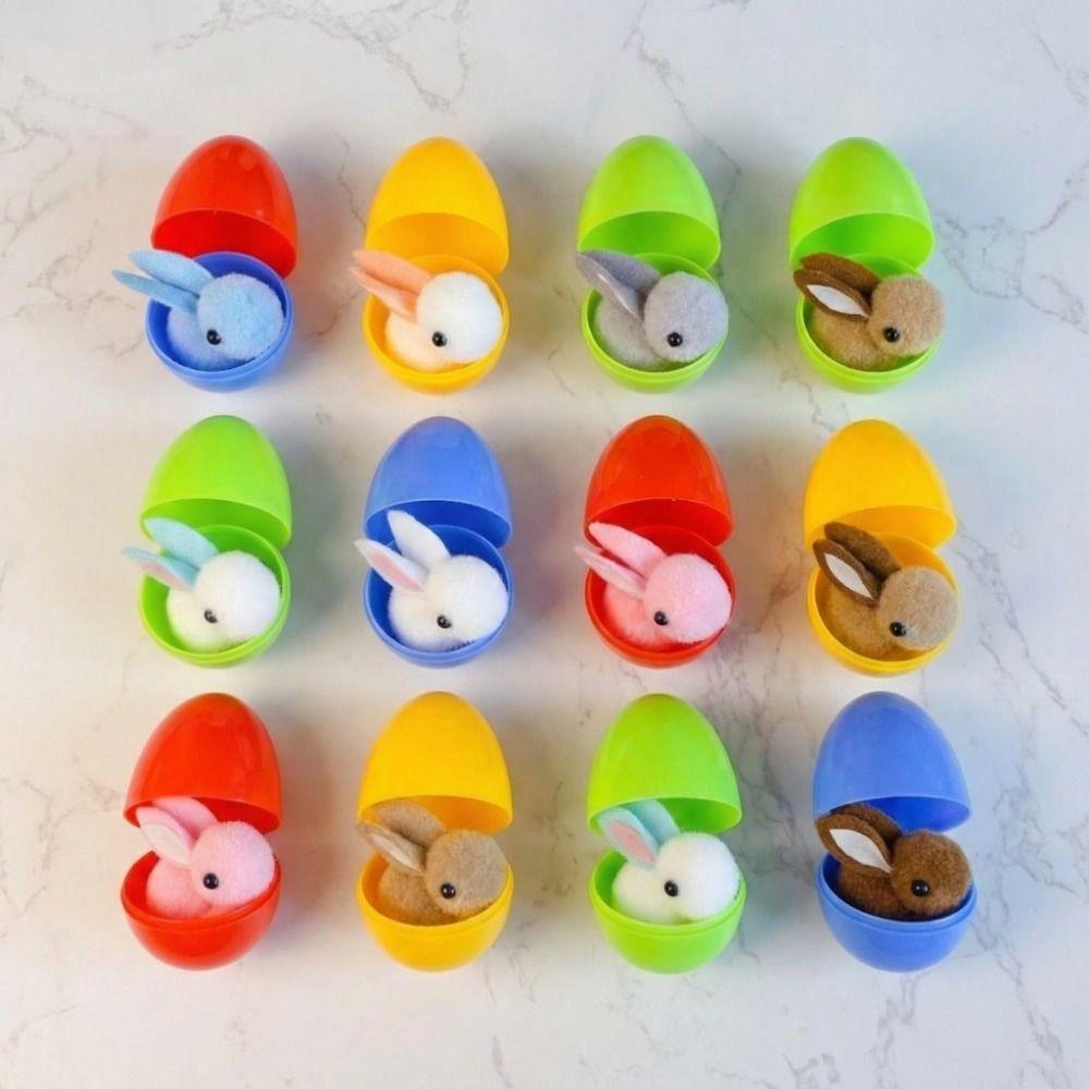 16PCS Colorful Easter Surprise Eggs Cartoon Colorful Plastic Eggs Stuffed Bunny Dolls  Easter Party