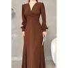 Black Crepe Fabric Front Knot Detail Maxi Length Long Sleeve Double Slit Dress