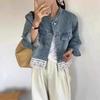 Women's Dongdaemun Lace Trim Patchwork Denim Jacket - Spring/Autumn 2025, Loose Long Sleeve, Little Fragrant Style