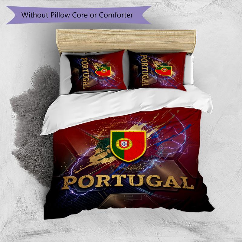 Portugal Football Printed Bedding 3 Piece Set Cozy Breathable Bed Cover Set as Housewarming Holiday Gift