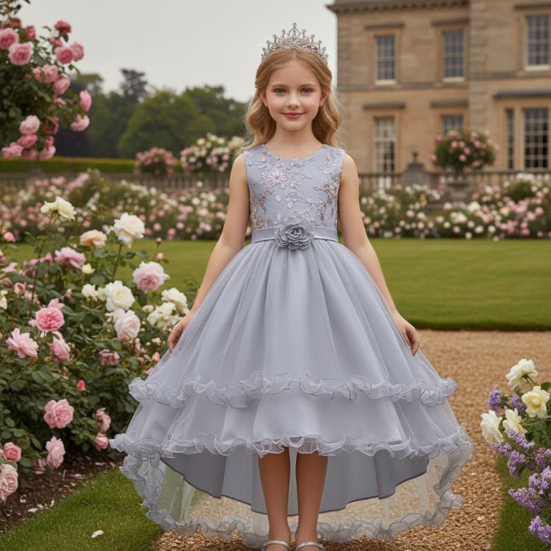 Girls Princess Pageant Dress Sequined Embroidered Gown Kids 110-170cm