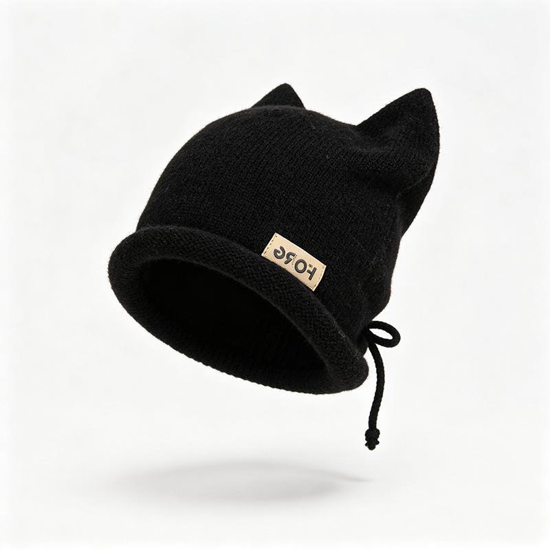 Retro literary women's hats autumn and winter warm cat ears headgear niche fashion small knitted wool hats
