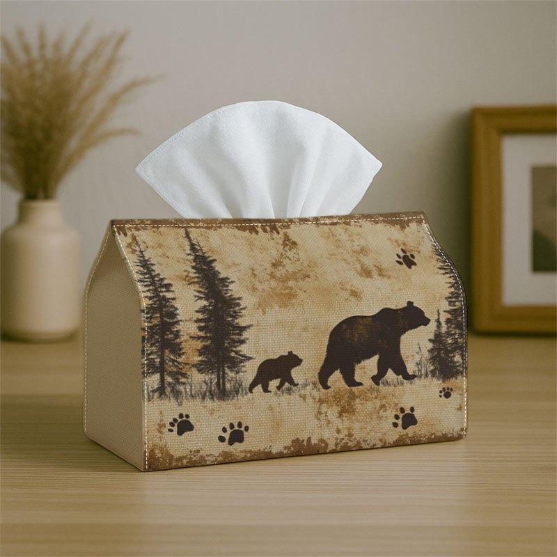 1pc Rustic Bear Forest Tissue Box Holder - Vintage Wildlife Decor with Bear Silhouette Suitable for Home,, Bathroom, Car, Parties - Tissue Dispenser f