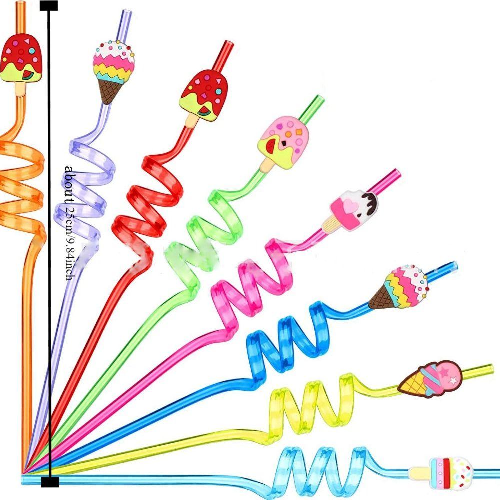 8pcs Cartoon Reusable Straws Vibrant Drinking Straws Ice Cream-Shaped Straws Party