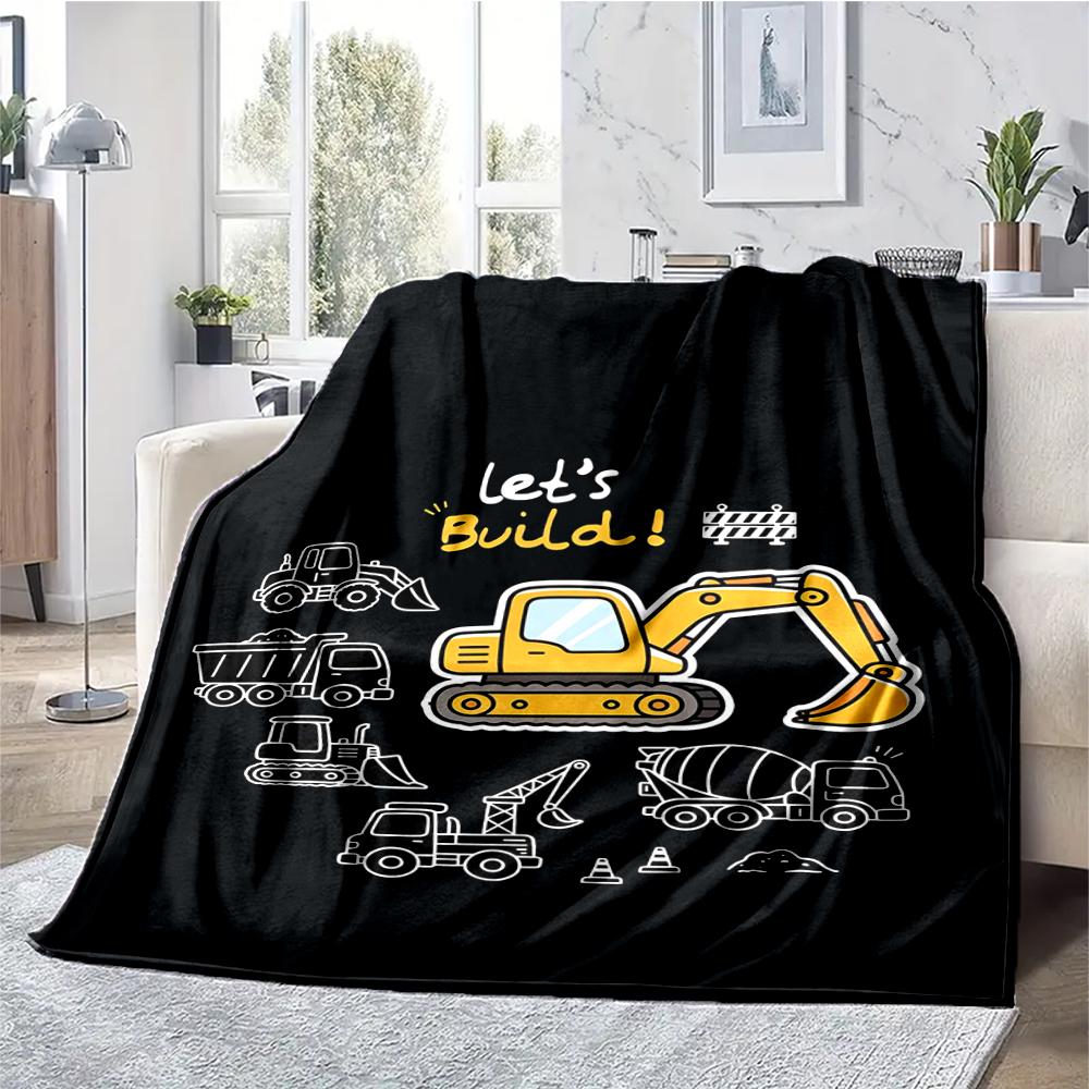 excavator Theme Printed Blanket - Perfect for Couch, Bed, Travel & Outdoor Use | Machine Washable, Cozy & Durable.