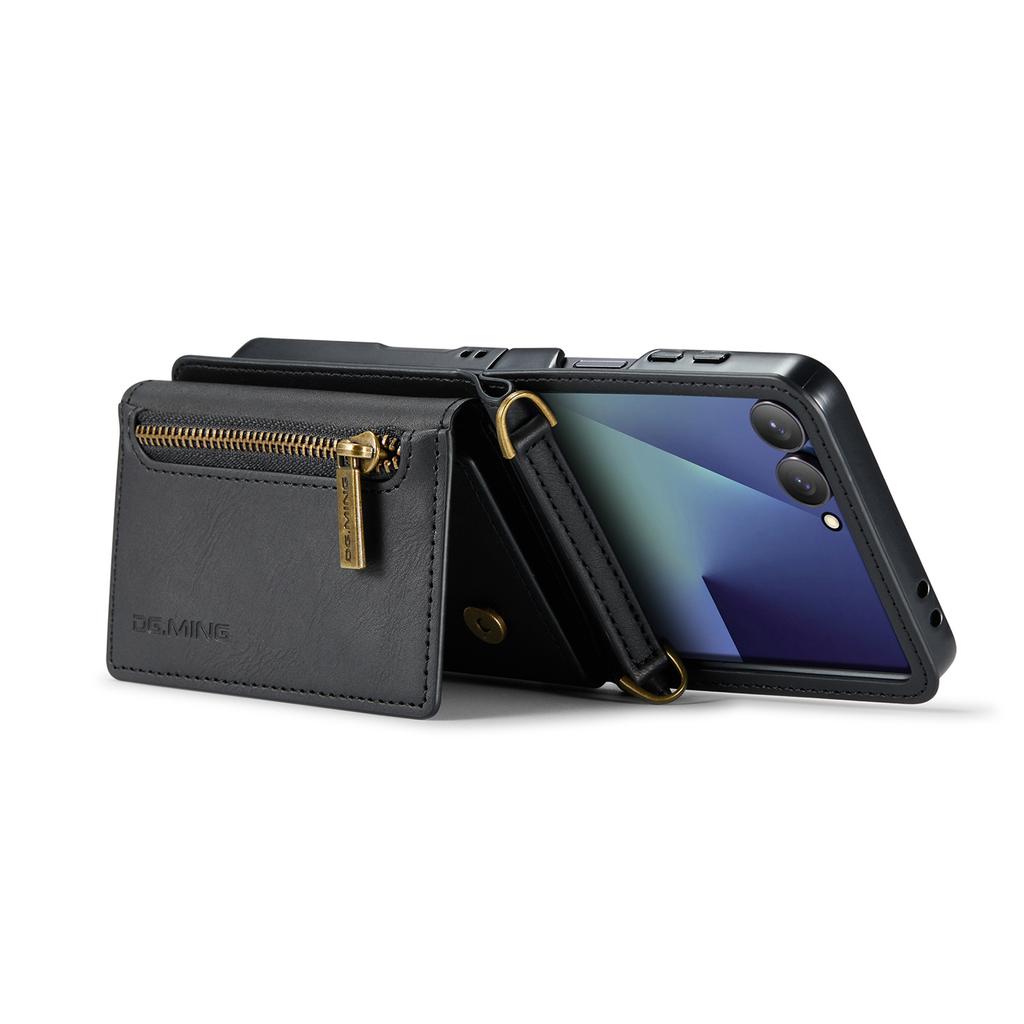 DG.MING M5 Series for Samsung Galaxy Z Flip7 5G Case RFID Blocking Card Slots Leather+PC Phone Cover