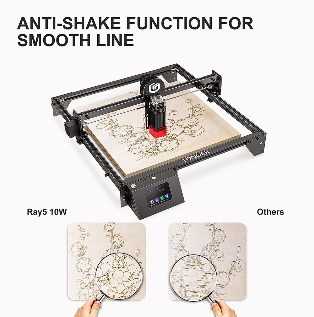 Refurbished:  LONGER RAY5 10W Laser Engraver, 0.06x0.06mm Laser Spot, Touch Screen, Offline Carving, 32-Bit Chipset, WiFi Connection