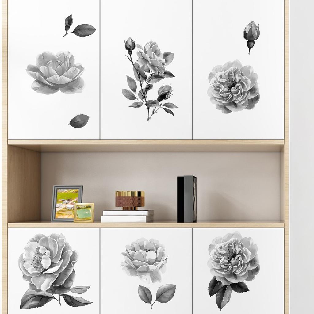 DIY Gray Floral Wall Stickers for Living Room Bedroom Home Decor Peel and Stick Wallpaper Wardrobe Decals
