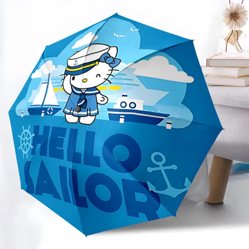 1pc Hello Kitty Sailor Automatic Opening/Closing Umbrella - Portable Three-Fold Design with 8-Bone Iron Frame - Outdoor, Gift for Fans, Travelers, Eve