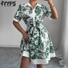 Женская мода Лето Весна Цветочный принт Короткий рукав ПОЛО Горловина Завышенная талия Повседневные платья