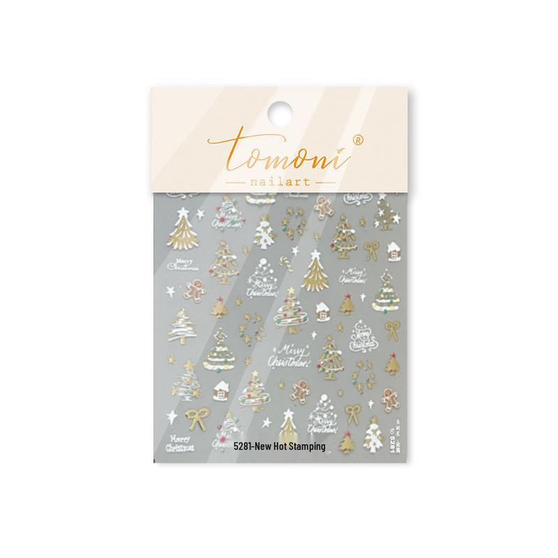 Tomoni 3D Winter Nail Stickers: Kids' Christmas Tree & Metal Ornament Designs