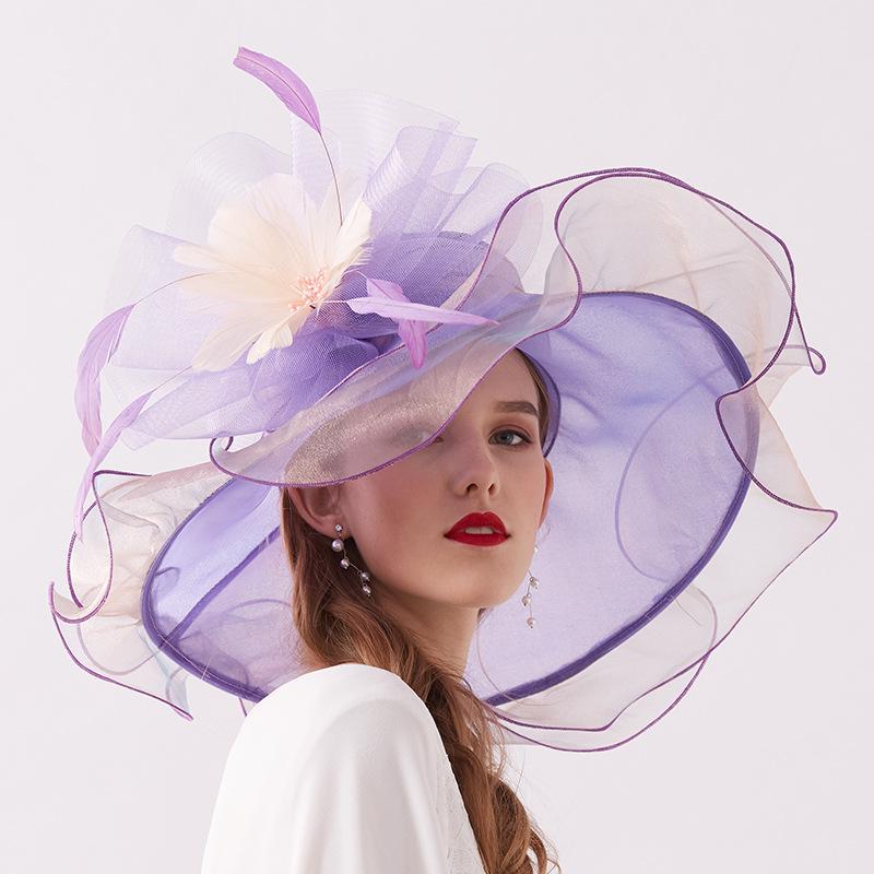 European and American new business gifts big eaves hat spring and summer women's embroidery Eugen yarn hat manufacturer adult hat