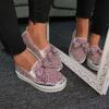 Fashion Pink Women Shining Rhinestone Loafers Bowknot Slip-on Thick Botton Casual Ladies Crystal Shoes Female Platform Shoes