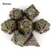 7 Pcs Copper Blue Metal Dice Solid Metal Polyhedral Dice Set Suitable for Role-Playing RPG Board Game Card Game