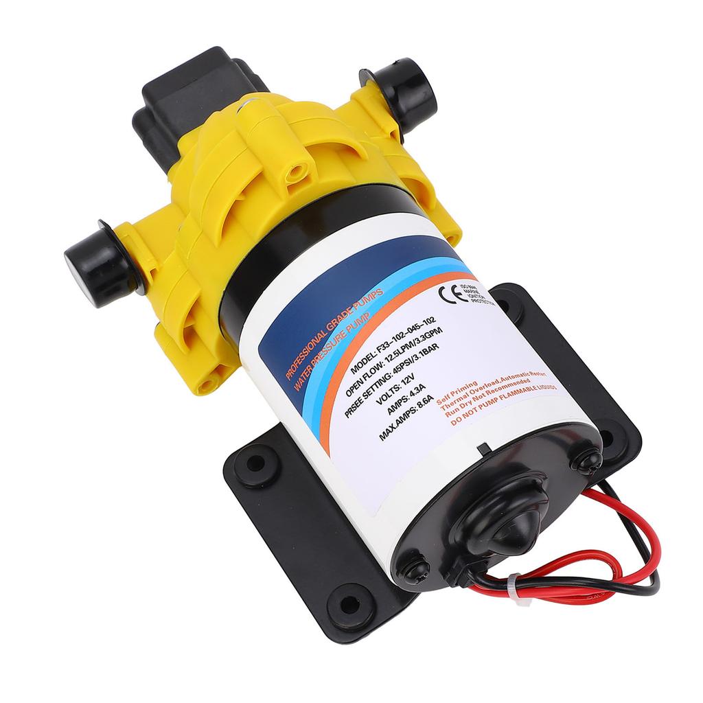 12V DC Diaphragm Water Pump Self Priming 3.3 GPM 45 PSI Low Noise Fresh Water Pump for RV Marine Yacht Caravan