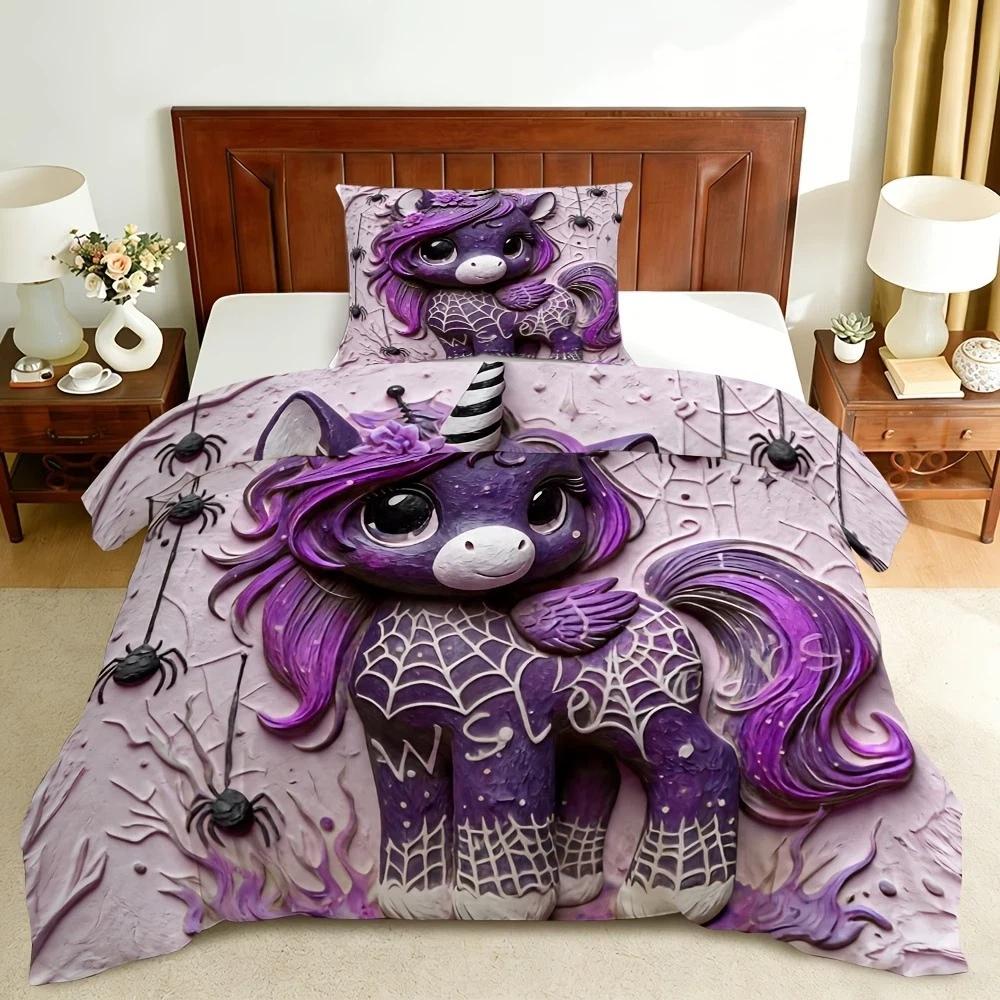 Children Bedding Sets Gifts Unicorn and Colorful Horse Duvet Cover Sets for Kids Girls Boys Home Textile Quilt Covers
