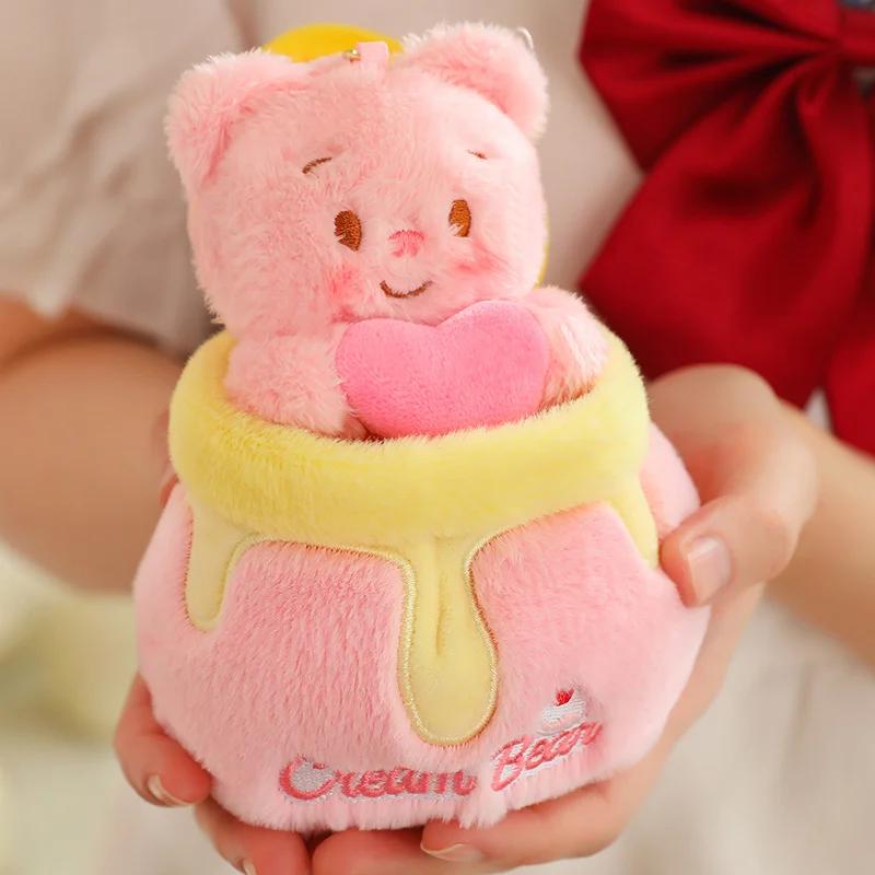 Cute Cartoon Bear In Honey Jar Plush Toy Pendant Stuffed Plush Unique Doll Bear Holding Heart Bag Decor Keychain Birthday Gift
