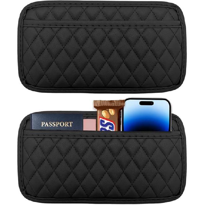 2 PCS Car Side Pocket Organizer, Leather Adhesive Auto Side Seat Back Storage Pocket, Waterproof Phone Document Sunglasses Holder Vehicle Gap Filler