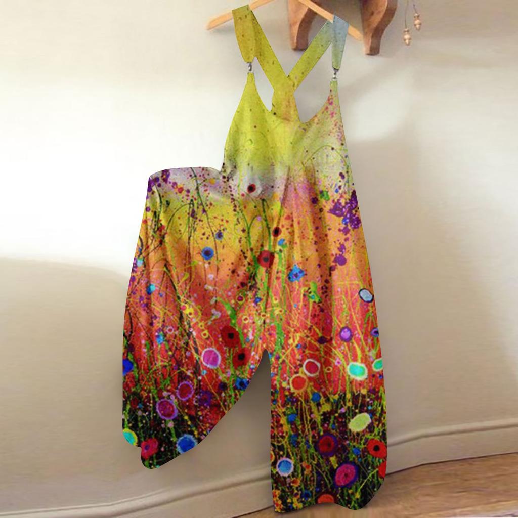 Женский модный летний милый свободный повседневный комбинезон с принтом в стиле ретро и ремешками