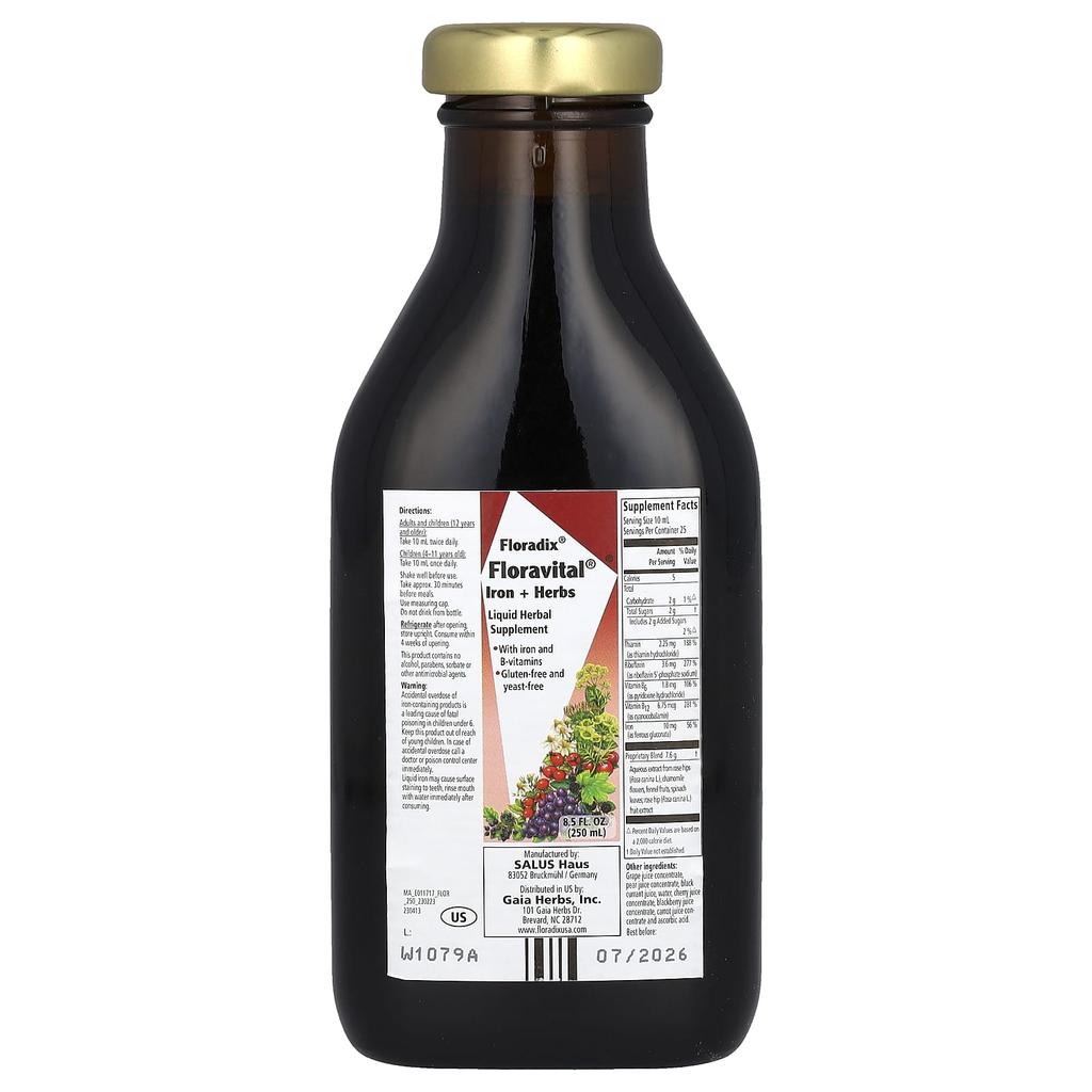 Floradix, Floradix, Floravital Железо + Травы, 8,5 жидких унций (250 мл)