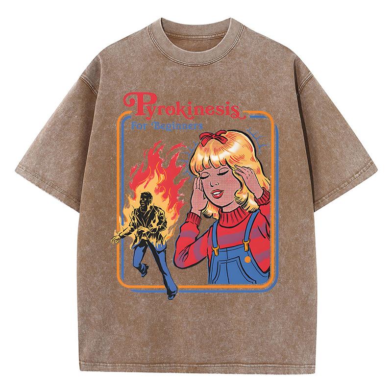 Пирокинез для начинающих, стираные ретро мужские футболки, модная хлопковая одежда, свободная футболка большого размера