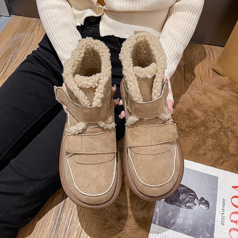 Зимние меховые зимние сапоги женские ботильоны модные новые теплые туфли на плоской подошве из хлопка с нескользящей подошвой классические женские ботинки