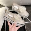 Fashion New Platform Diamonds Butterfly Knot Women Flats Bling Woman Rhinestone Ladies Casual Mesh Chunk Sole Slip-on Shoes Size 43
