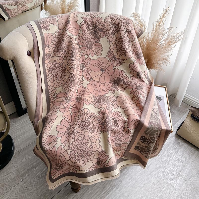 Mori Girl Wind Small Daisy Print Imitation Cashmere Scarf Winter Comfortable Warm Shawl