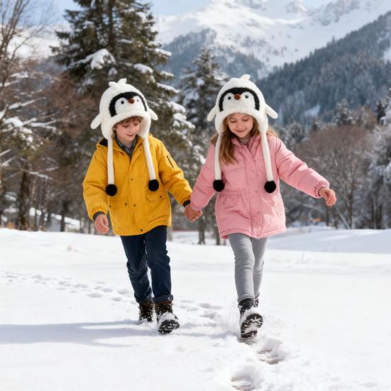 Kids Hat Penguin Design Ear Protection Knit Hat Autumn Winter Lightweight Warm Hat Outdoor Travel Accessory