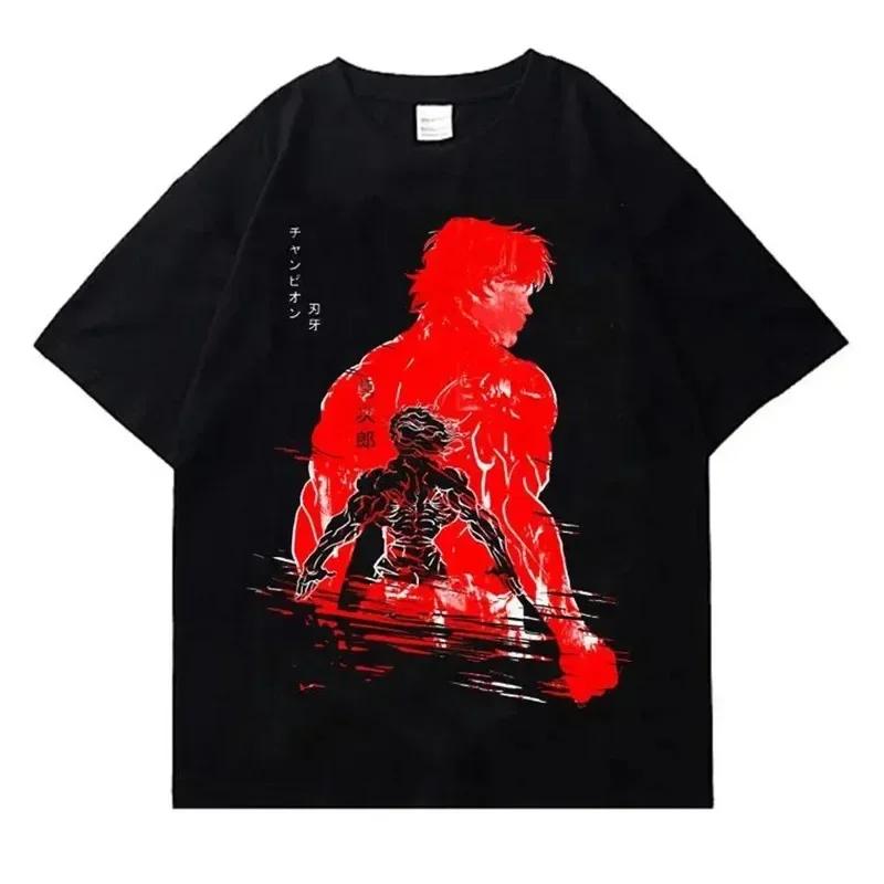 Футболка с принтом аниме Harajuku Streetwear Летняя свободная мужская хлопковая футболка с коротким рукавом в стиле хип-хоп с круглым вырезом Женская одежда Y2k