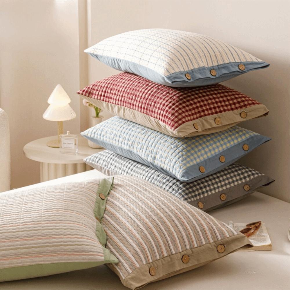 Skin-friendly Pillowslip Pure Cotton Pillow Cover Envelope-style Plaid Pillowcase Dormitory
