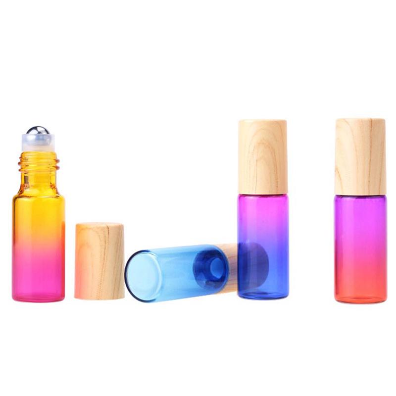 Стеклянные флаконы ролл-он 10 мл, градиентный цвет, пустой флакон с роликовым шариком для набора для путешествий с эфирными маслами