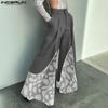 Men Lace Patchwork Zipper Casual Loose Long Wide Leg Pants