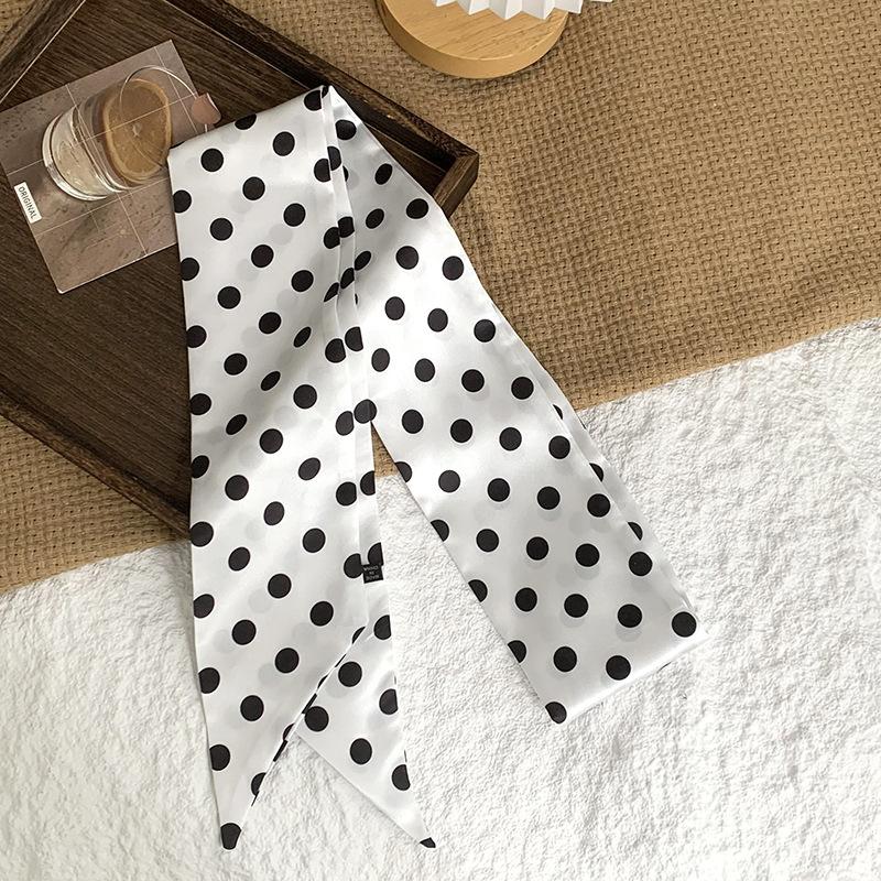 Шелковый шарф в горошек, длинная полоса, ощущение высокого класса, летняя ретро-повязка, лента, стример, многоцелевой, маленький шарф, косынка, повязка на голову, пояс.