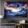 2D Fantasy Ocean Wave Backdrop Purple Starry Sky Moon Photo Background