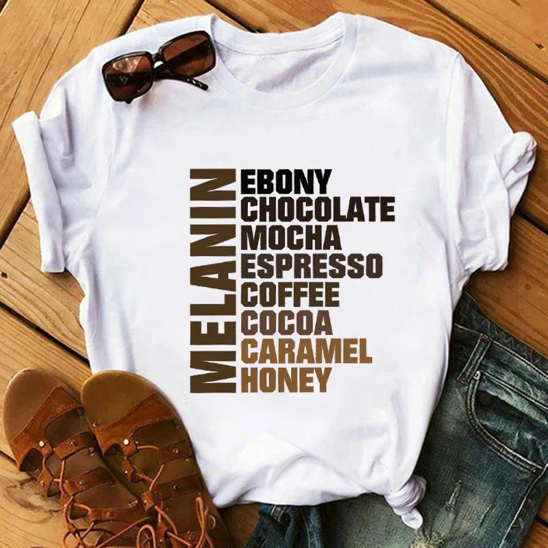 Футболка с модным принтом Kawaii Melanin T Shirt Women Funny Black African Curvy Hair Girl Graphic Tees Aesthetic T Shirt Female Unisex