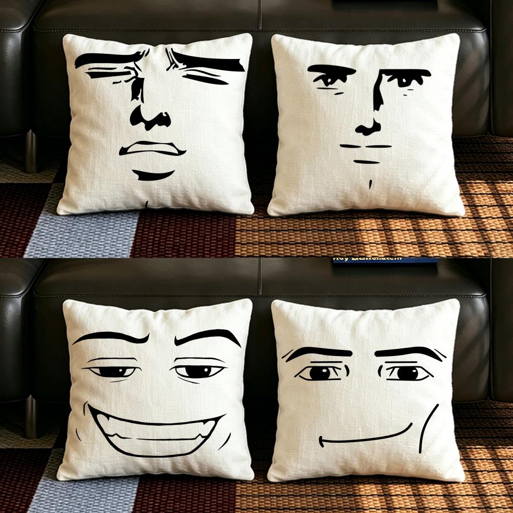 Meme Meme Face Cushion Cover Natural Linen Pillowcase Set AllinOne Decor for Sofa Bedroom Chair