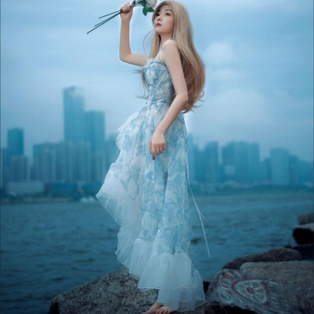 Синее платье-труба с цветочным принтом для женщин, летнее винтажное длинное платье принцессы