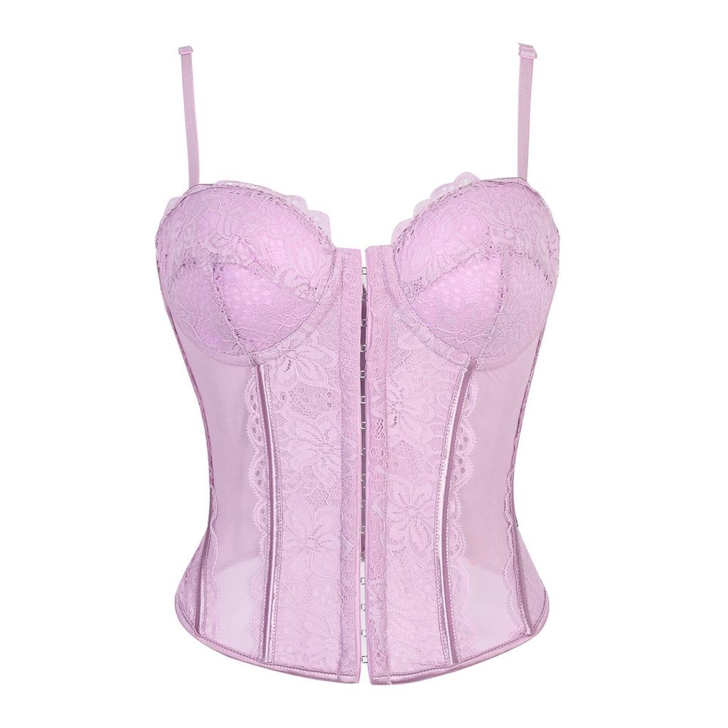 Women's Sexy LaceBack Zip Corset Top Bustier G-string Body Shapewear
