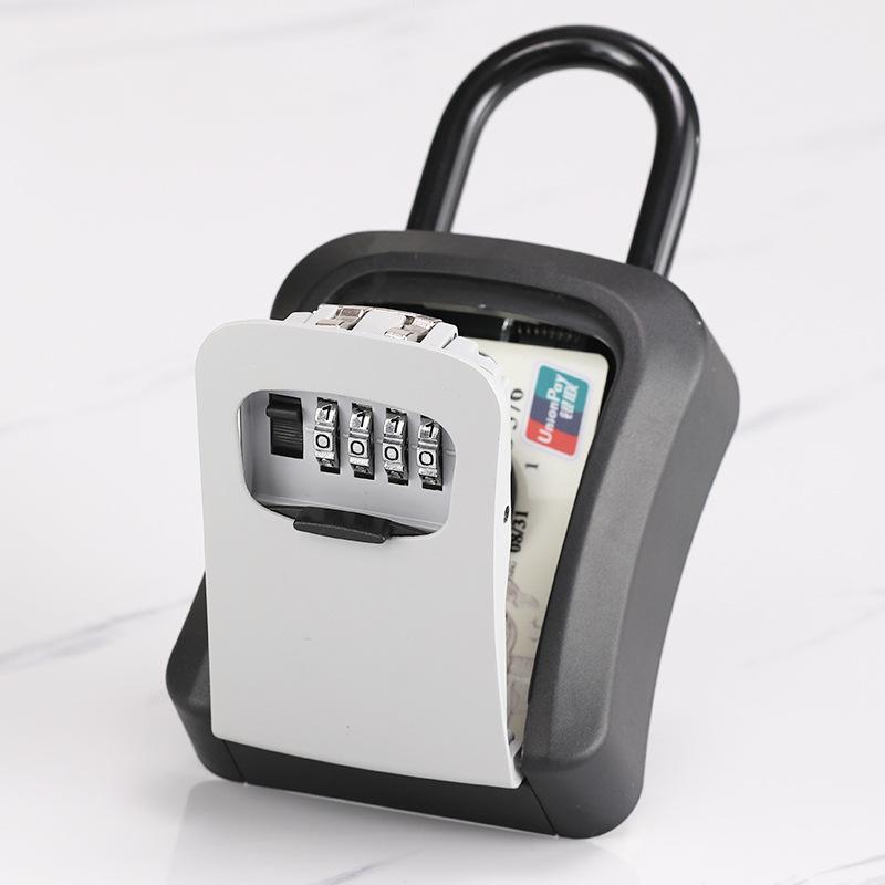 4 Digit Code Box Free Installation Outdoor Password Key Box Extended Locking Hook Steel Wire Hanging Key Storage Waterproof Key