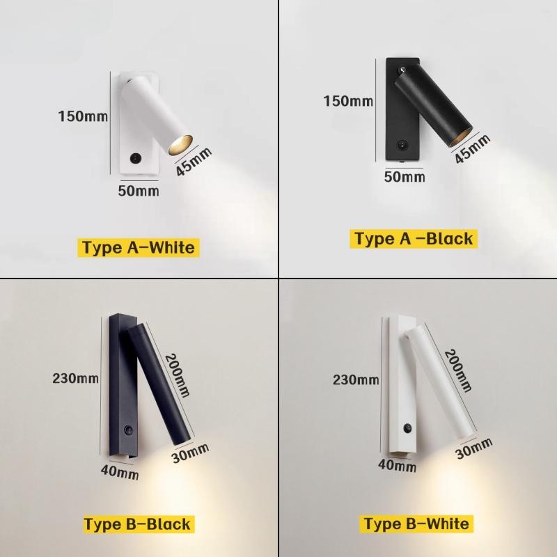 3W Nordic LED Wall Light With Switch Foldable Rotation Hotel Sconce Bedside Bedroom Reading Hallway Indoor Wall Lighting Fixture