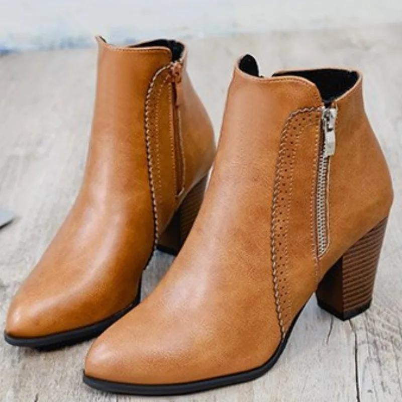 Designer's New Women's Boots Fashion Short Boots Thick Heels Side Zipper Casual Women's Ankle Boots Bottas Mujer2025