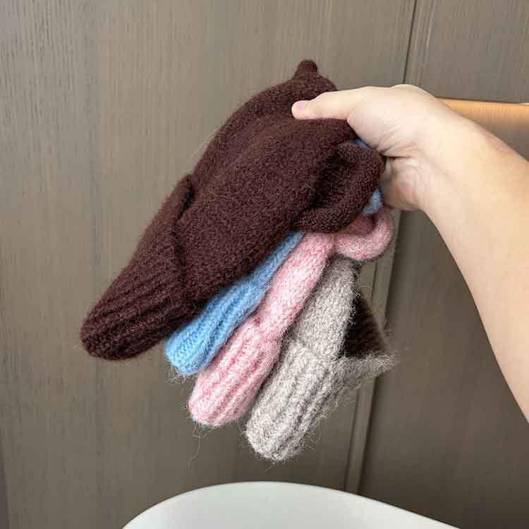 Cream Bear Sweet Cute Wind Ears Woolen Hat Ladies Autumn And Winter Pullover Knitted Warm Ear Protector Woolen Hat