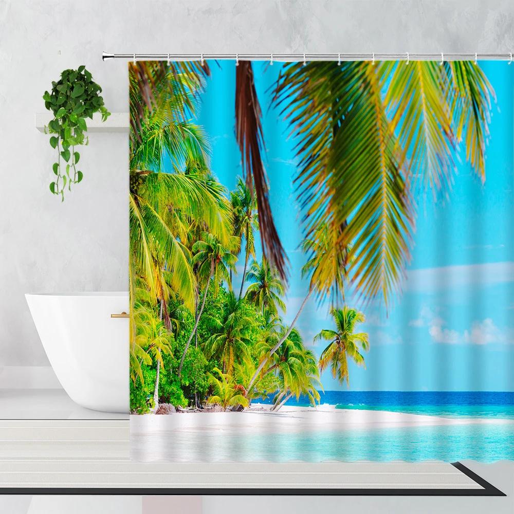 Zen Bamboo Forest Shower Curtain Summer Forest Jungle Waterfall Rock Nature Scenery Bath Curtains Set Green Landscape Bathroom