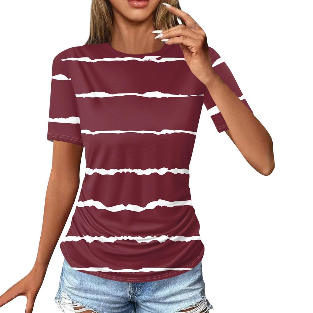 Женские футболки, модные повседневные топы с круглым вырезом и коротким рукавом, туника с принтом