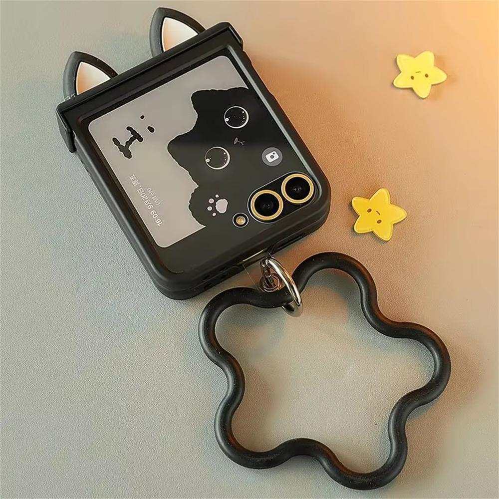 Корейский Японский Милый Черный Чехол Для Телефона С Кошачьими Ушками Для Motorola Razr 60 50ultra Razr 40 Ultra Для Samsung Galaxy Z Flip 7/6/5/4/3