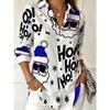 Women's long-sleeved shirt, trendy Santa Claus pattern, versatile commuting daily wear